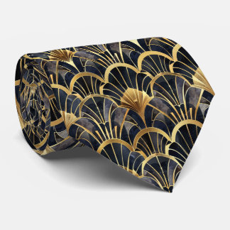 Elegant black gold art deco tiled pattern tie