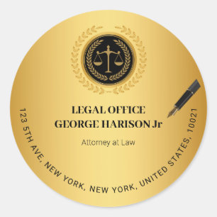 Elegant black&gold Attorney lawyer  Classic Round Sticker
