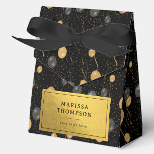 Elegant Black & Gold Balloons Favor Box