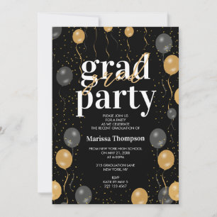 Elegant Black & Gold Balloons Graduation Invitation
