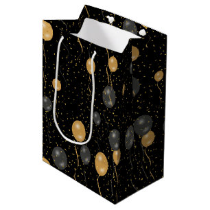 Elegant Black & Gold Balloons Medium Gift Bag
