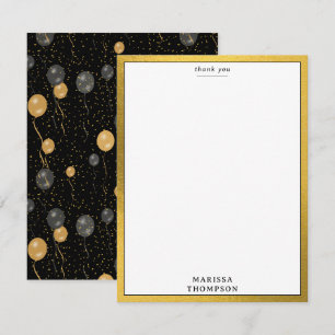 Elegant Black & Gold Balloons Party Thank You Card