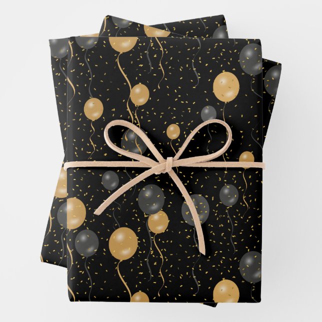 Elegant Black & Gold Balloons  Wrapping Paper Sheet (In situ)