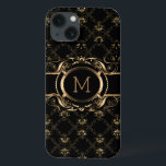 Elegant Black & Gold Baroque Floral Frame iPhone 13 Case<br><div class="desc">Elegant black and gold floral frame baroque style with customizable monogram.</div>