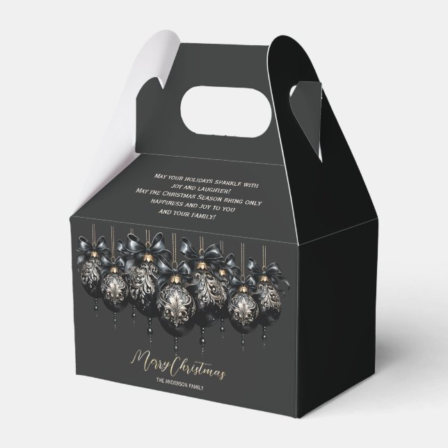 Elegant black gold baubles luxury Christmas quote Favor Box (Front Side)
