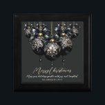 Elegant black gold baubles luxury Christmas quote Gift Box<br><div class="desc">Elegant black and gold Christmas design with luxury Christmas baubles with ornate decoration,  satin bows and golden chain and your personalized text.</div>