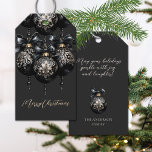 Elegant black gold baubles luxury Christmas quote Gift Tags<br><div class="desc">Elegant black and gold Christmas design with luxury Christmas baubles with ornate decoration,  satin bows and golden chain and personalized text (May your holidays sparkle with joy and laughter.)</div>