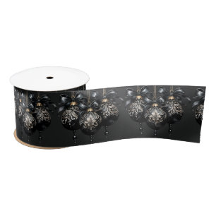 Elegant black gold baubles luxury Christmas Satin Ribbon