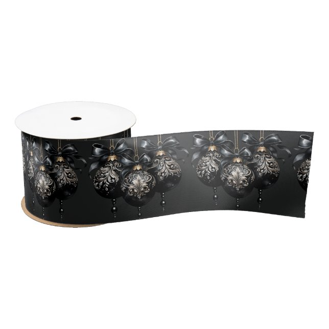 Elegant black gold baubles luxury Christmas Satin Ribbon (Spool)