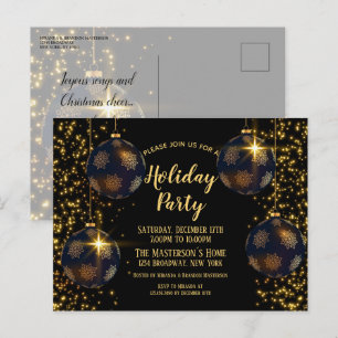 Élégant Black Gold Baubles Noël Invitation
