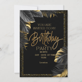 Elegant Black & Gold Birthday Invitation