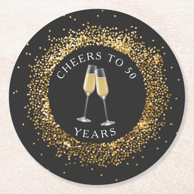Elegant Black & Gold Birthday Paper Coaster (Front)