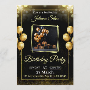 Elegant Black & Gold Birthday Party Invitation