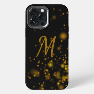 Elegant Black Gold Bokeh Effect Initial Monogram iPhone 13 Pro Max Case