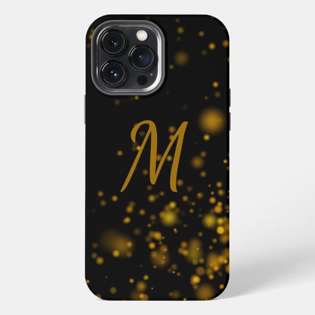 Elegant Black Gold Bokeh Effect Initial Monogram iPhone Case (Back)