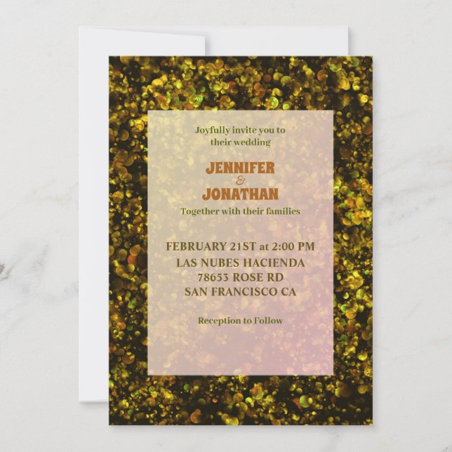 Elegant black-gold bokeh wedding invitations (Front)