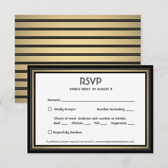 Elegant Black & Gold Border and Meal Options RSVP Card (Front/Back)