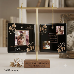 Elegant Black Gold Botanical Photo Pet Memorial Ceramic Ornament