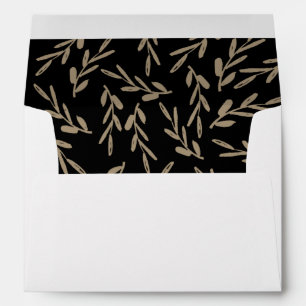 Elegant Black & Gold Botanical Return Address Envelope