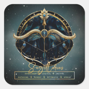 Elegant Black Gold Bow Arrow Sun Sign Sagittarius Square Sticker