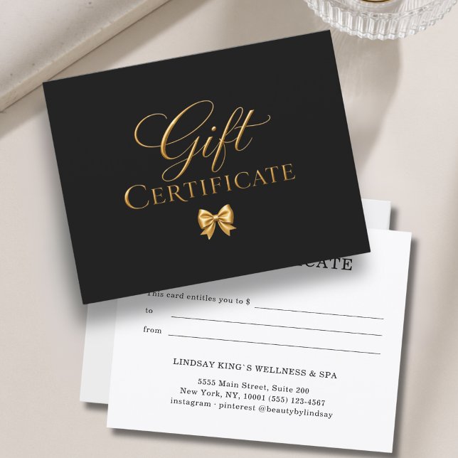 Elegant Black Gold Bow Gift Certificate (Elegant Black Gold Bow Gift Certificate)