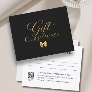 Elegant Black Gold Bow Gift Certificate