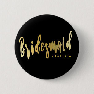 Elegant black & gold bridesmaid 2 inch round button