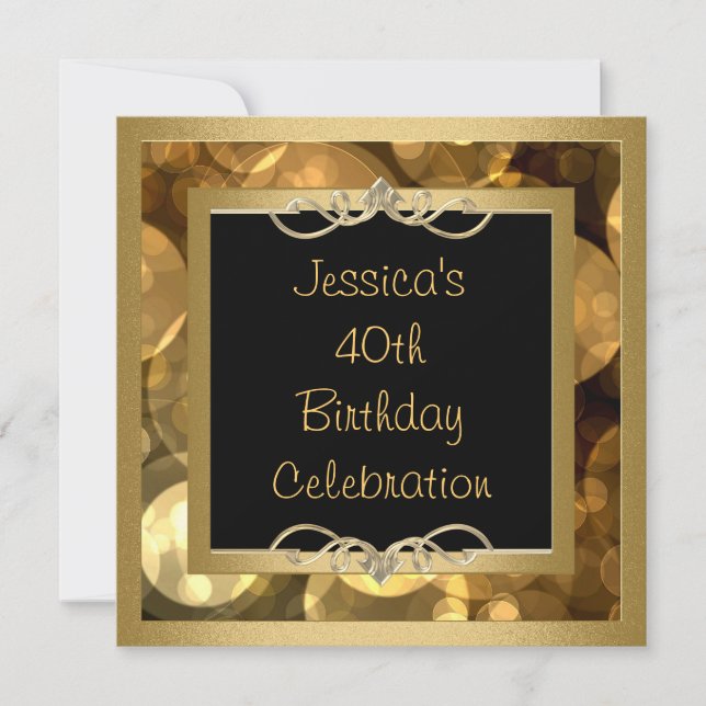 Elegant Black Gold Bubbles Metal Frame Party Invitation (Front)