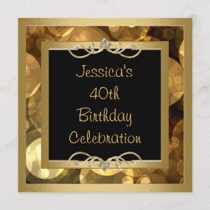 Elegant Black Gold Bubbles Metal Frame Party Invitation
