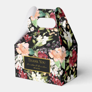 Elegant Black Gold Burgundy Blush Floral Pattern  Favor Box