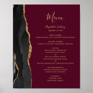 Elegant Black Gold Burgundy Wedding Table Menu Poster