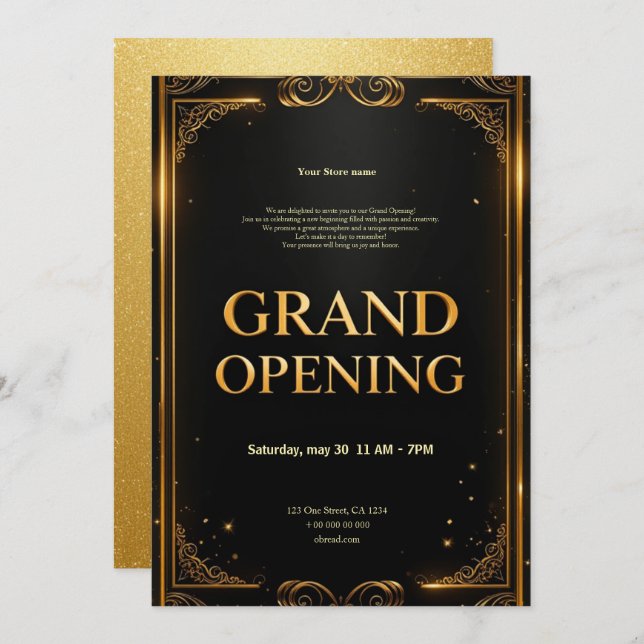 Elegant Black & Gold Business Grand Opening Invite (Front/Back)