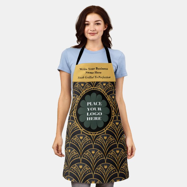 Elegant Black Gold Business Logo Personalize Apron (Worn)