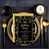 Elegant Black Gold Butterflies 30th Birthday Party