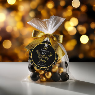 Elegant Black Gold Butterflies 60th Birthday Party Favour Tags