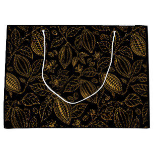 Elegant Black Gold Cacao Flower Fruit Business Large Gift Bag