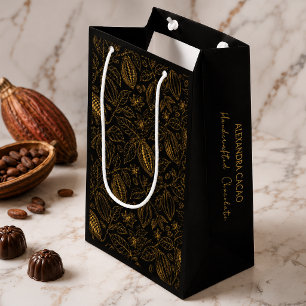 Elegant Black Gold Cacao Name Tagline Business Small Gift Bag