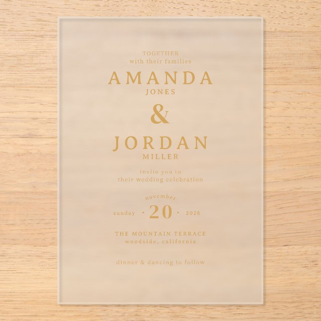 Elegant Black Gold Calligraphy Acrylic Invitations (Front)