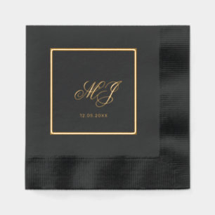 Elegant Black Gold Calligraphy Script Wedding Foil Napkins
