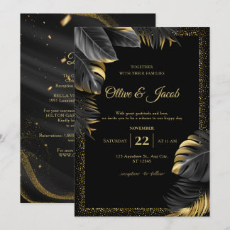 Elegant Black Gold Calligraphy Wedding Invitation