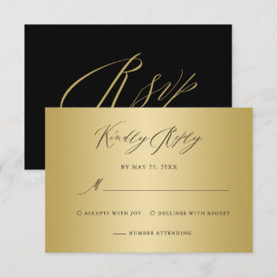 Elegant Black Gold Calligraphy Wedding RSVP Card