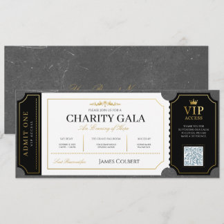 Elegant Black Gold Charity Gala Admission Ticket Invitation