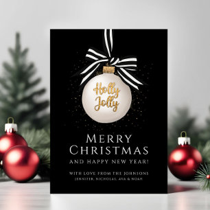 Elegant Black Gold Christmas Bauble Holiday Card