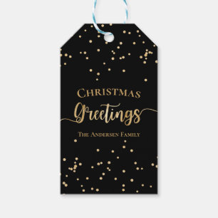Elegant Black Gold Christmas Greetings Gift Tags