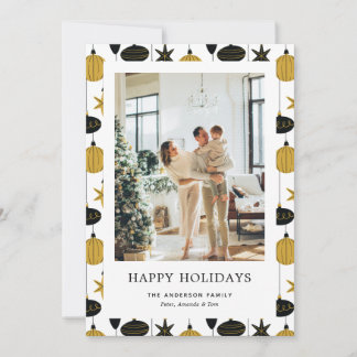 Elegant Black Gold Christmas Ornaments Photo Holiday Card