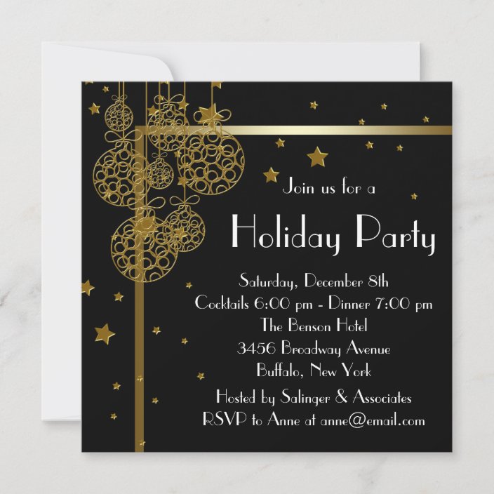 Elegant Black Gold Christmas Party Invitations | Zazzle.ca