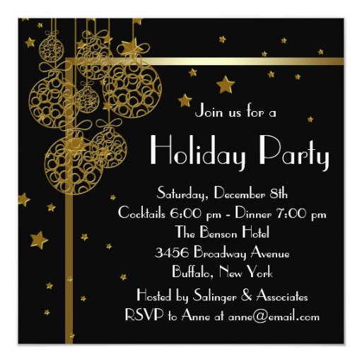 Elegant Black Gold Christmas Party Invitations | Zazzle