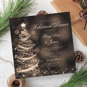 Elegant Black & Gold Christmas Rehearsal Dinner Invitation