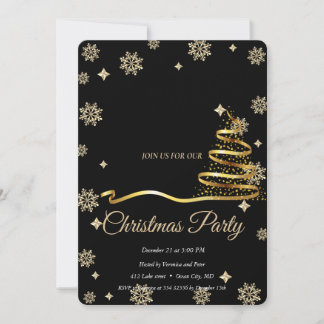 Elegant Black -Gold  Christmas Tree Invitation
