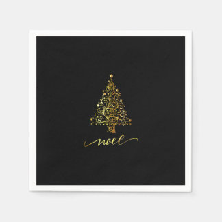 Elegant Black & Gold Christmas Tree Noel Napkin